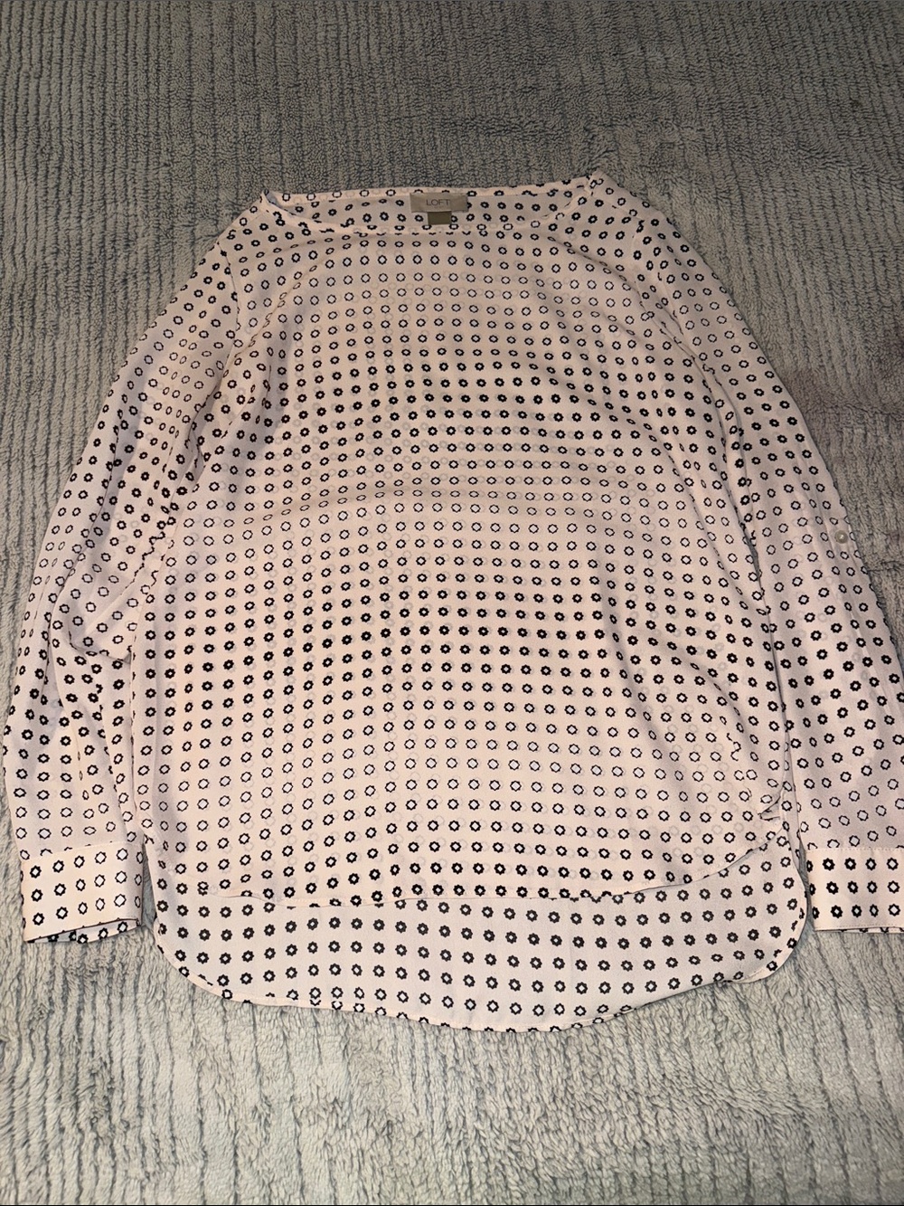 LOFT Pink Long Sleeve Tee with Navy Ring Print